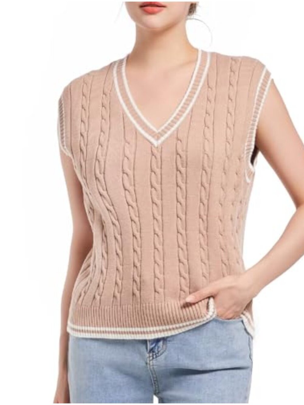 Sleeveless V-Neck Knit Sweater Vest for Women Casual Pullover